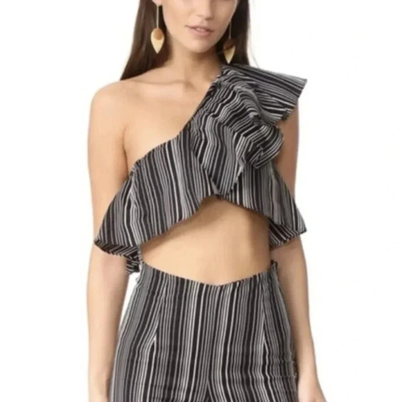 NEW For Love and Lemons One Shoulder Crop Top Striped Black White Medium - Picture 3 of 9